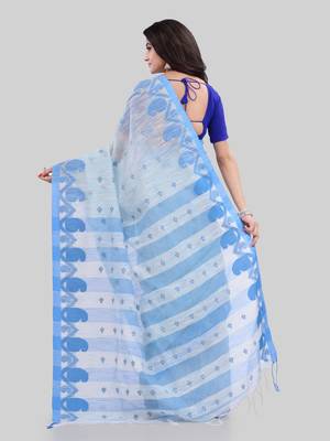 White woven cotton saree with blouse 3