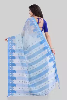 White woven cotton saree with blouse