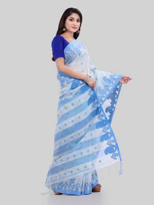 White woven cotton saree with blouse 4
