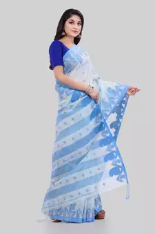 White woven cotton saree with blouse