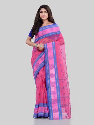 Pink Woven Cotton Saree Without Blouse 1