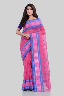 Pink Woven Cotton Saree Without Blouse