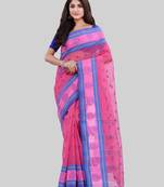 Pink Woven Cotton Saree Without Blouse