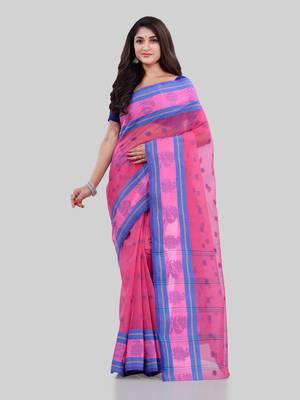 Pink Woven Cotton Saree Without Blouse 2