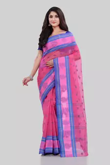 Pink Woven Cotton Saree Without Blouse