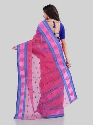 Pink Woven Cotton Saree Without Blouse 3