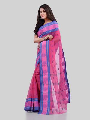 Pink Woven Cotton Saree Without Blouse 4