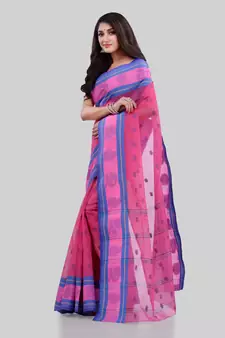 Pink Woven Cotton Saree Without Blouse