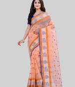 Peach Woven Cotton Saree Without Blouse