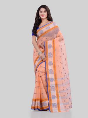 Peach Woven Cotton Saree Without Blouse 2