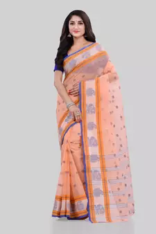 Peach Woven Cotton Saree Without Blouse