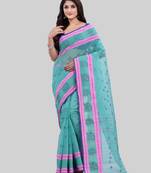 Turquoise Woven Cotton Saree Without Blouse