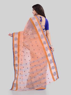 Peach Woven Cotton Saree Without Blouse 3