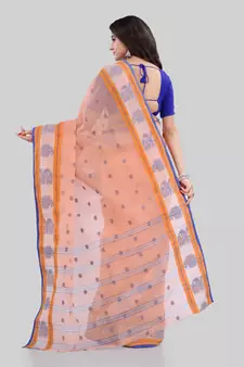 Peach Woven Cotton Saree Without Blouse