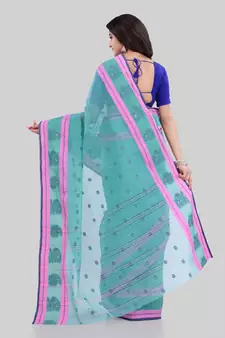 Turquoise Woven Cotton Saree Without Blouse