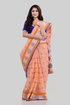 Peach Woven Cotton Saree Without Blouse