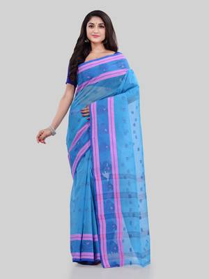 Blue woven cotton saree  1