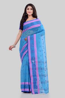 Blue woven cotton saree 