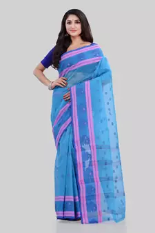 Blue woven cotton saree 