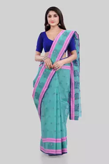Turquoise Woven Cotton Saree Without Blouse
