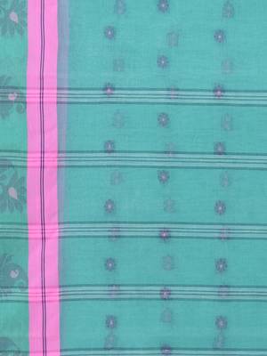 Turquoise Woven Cotton Saree Without Blouse 5