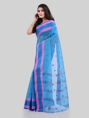 Blue woven cotton saree  4