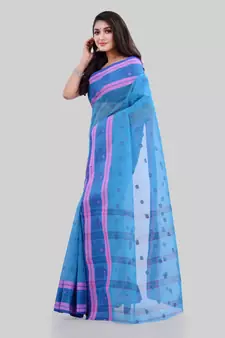 Blue woven cotton saree 