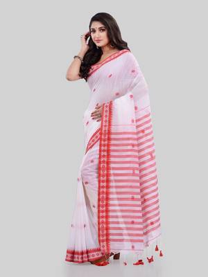White woven cotton saree with blouse 2