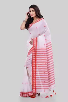 White woven cotton saree with blouse