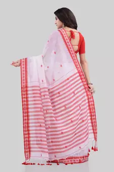 White woven cotton saree with blouse