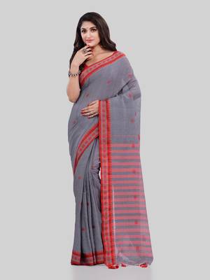 Grey woven cotton saree with blouse 1