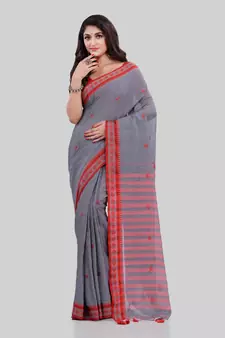 Grey woven cotton saree with blouse