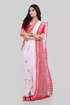 White woven cotton saree with blouse