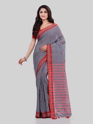 Grey woven cotton saree with blouse 2