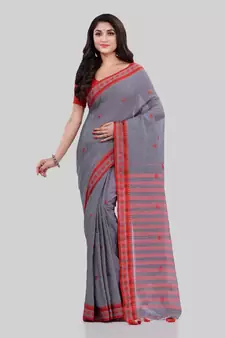 Grey woven cotton saree with blouse