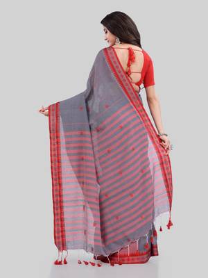 Grey woven cotton saree with blouse 3
