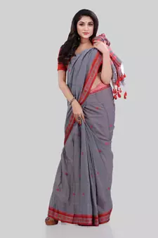 Grey woven cotton saree with blouse