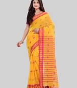 Yellow woven cotton saree with blouse