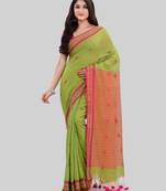 Green woven cotton saree with blouse