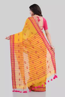 Yellow woven cotton saree with blouse