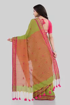 Green woven cotton saree with blouse