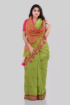 Green woven cotton saree with blouse