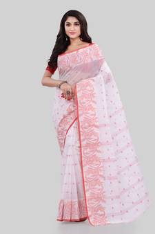 White Woven Cotton Saree Without Blouse
