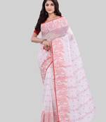 White Woven Cotton Saree Without Blouse