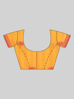 Yellow woven cotton saree with blouse 5