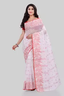 White Woven Cotton Saree Without Blouse