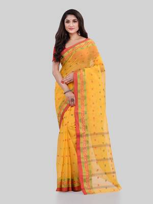 Yellow Woven Cotton Saree Without Blouse 1
