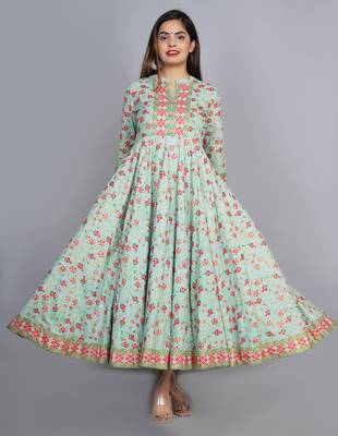 Light-green printed rayon ethnic-kurtis 1