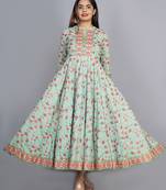 Light-green printed rayon ethnic-kurtis