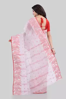 White Woven Cotton Saree Without Blouse